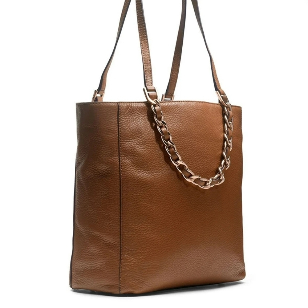 Michael Kors Tan Work Tote Pebbled Leather Gold Medium Harper Everyday Work Bag - Picture 15 of 16